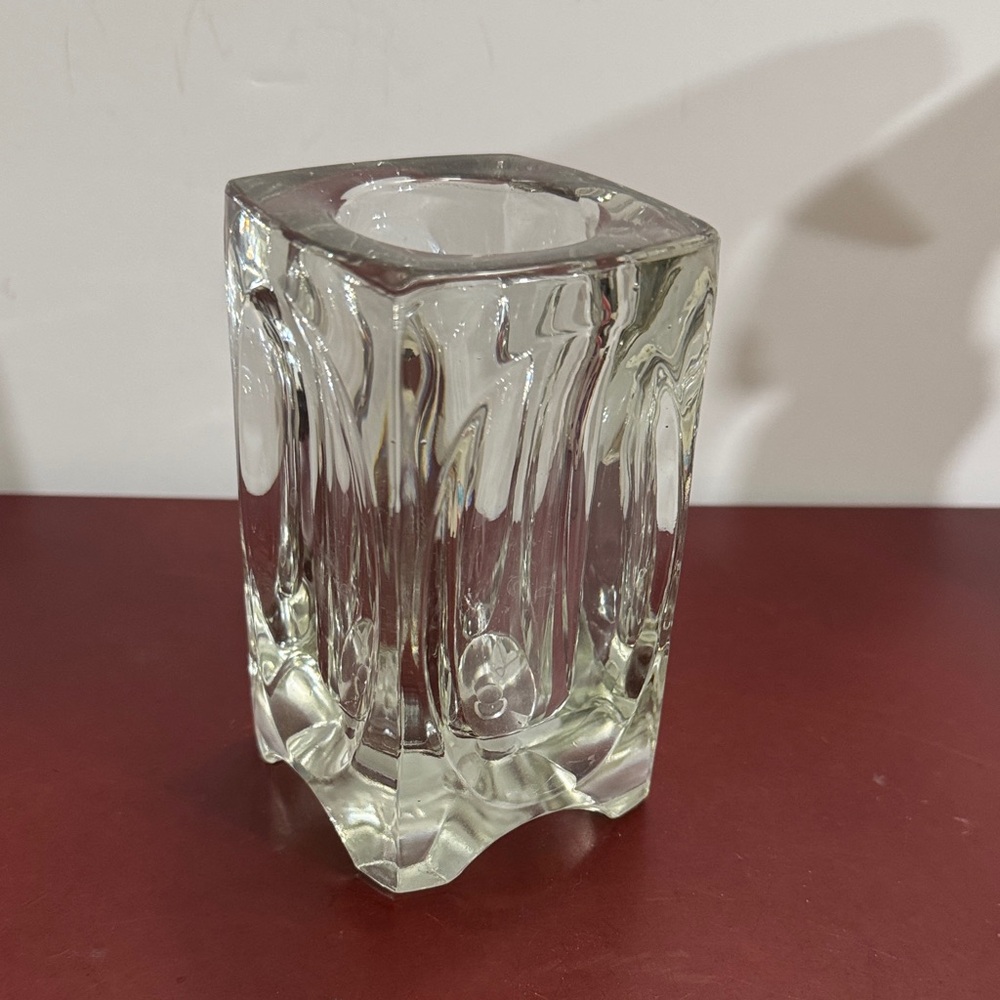Vintage Bohemia Glass Crystal Clear Vase Art Deco Style Made in Czechoslovakia